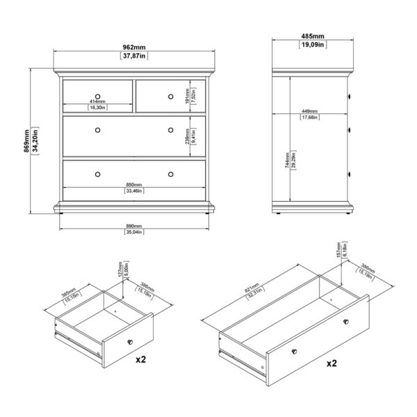 Paris 3 Piece Bundle, Bedside, Chest and 2 Door Wardrobe In Matt Grey | Assembly Required