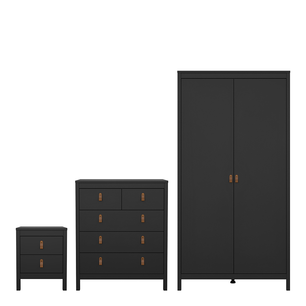 Seville 3 Piece Bundle, Bedside, Chest and 2 Door Wardrobe in Matt Black