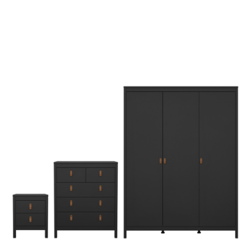 Seville 3 Piece Bundle, Bedside, Chest and 3 Door Wardrobe in Matt Black