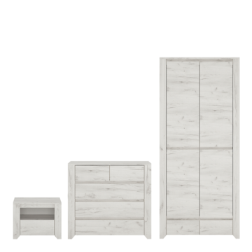 Fiji 3 Piece Bundle, Bedside, Chest and 2 Door 2 Drawer Wardrobe