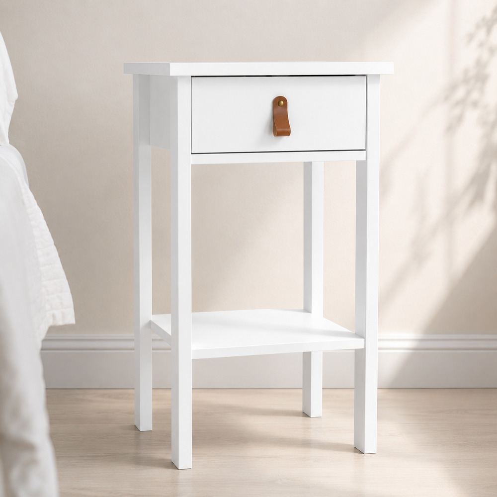 Seville White 1 Drawer Bedside Table