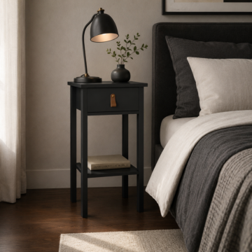 Seville Matt Black 1 Drawer Bedside Table