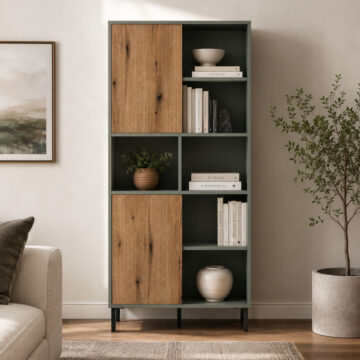 Ayr Bookcase 2 Door in Green/Oak