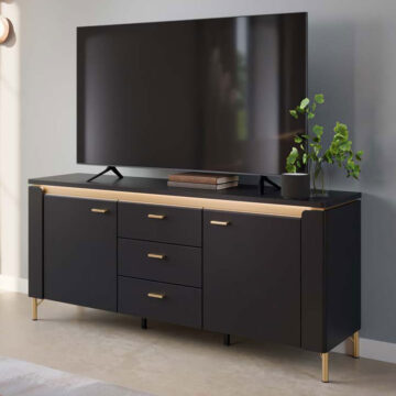 Talos TV Cabinet 2 Door 3 Drawer 155cm Wide in Black Matt/Gold