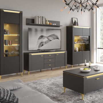Talos Matt Black 2 Door 3 Drawer TV Cabinet 155cm | Gold