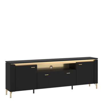 Talos TV Cabinet 2 Door 1 Drawer 200cm Wide in Black Matt/Gold | Assembly Required
