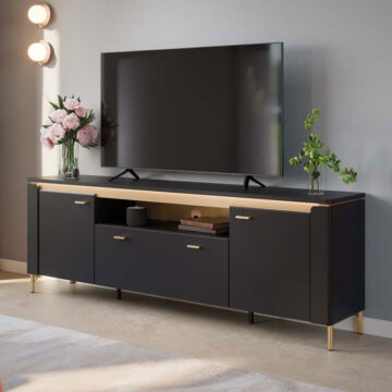 Talos TV Cabinet 2 Door 1 Drawer 200cm Wide in Black Matt/Gold