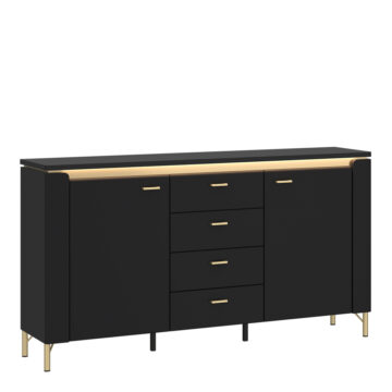 Talos Sideboard 2 Door 4 Drawer in Black Matt/Gold | Assembly Required