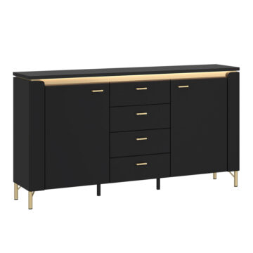 Talos Sideboard 2 Door 4 Drawer in Black Matt/Gold