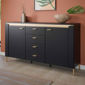 Talos Sideboard 2 Door 4 Drawer in Black Matt/Gold