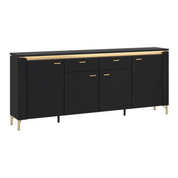 Talos Sideboard 4 Door 2 Drawer in Black Matt/Gold