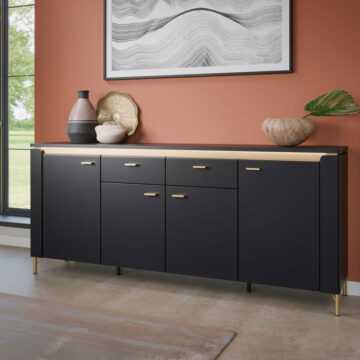 Talos Sideboard 4 Door 2 Drawer in Black Matt/Gold