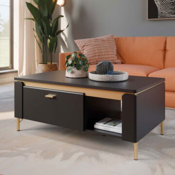 Talos Coffee Table 1 Drawer in Black Matt/Gold