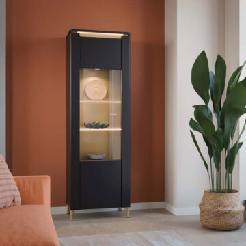 Talos Vitrin 1 Door in Black Matt/Gold