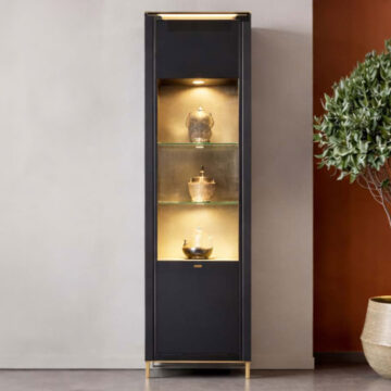 Talos Vitrin 1 Door in Black Matt/Gold
