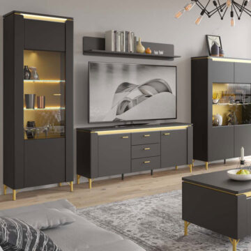 Talos Vitrin 1 Door in Black Matt/Gold