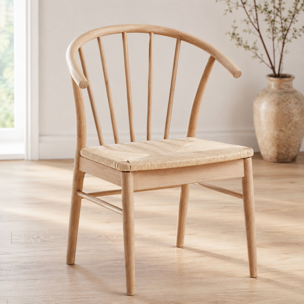 Cassandra White Oak Pair of Dining Chairs | Armrests