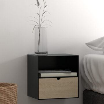 Joliet Black 1 Drawer Wallmounted Bedside Table | Bamboo Finish