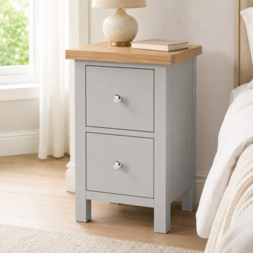 Hartside Grey 2 Drawer Narrow Bedside Cabinet | Assembled | Clearance