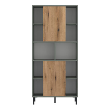 Ayr Bookcase 2 Door in Green/Oak
