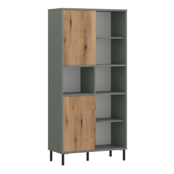 Ayr Bookcase 2 Door in Green/Oak