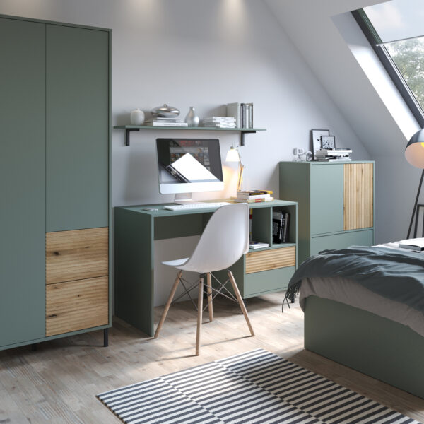 Ayr Desk 2 Drawer in Green/Oak | Assembly Required