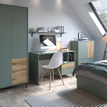 Ayr Green 2 Drawer Desk | Oak Finish