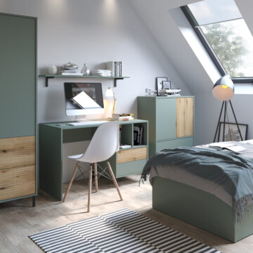 Ayr Green 2 Door 2 Drawer Sideboard | Oak Finish
