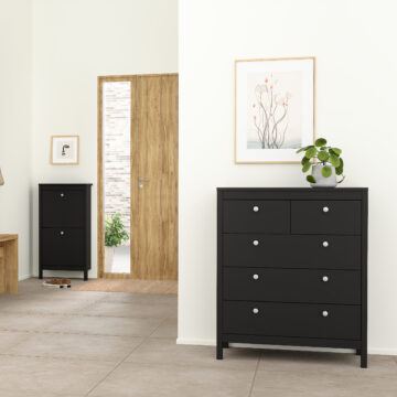 Bravil 3 Piece Bundle, Bedside, Chest and 2 Door Wardrobe in Matt Black