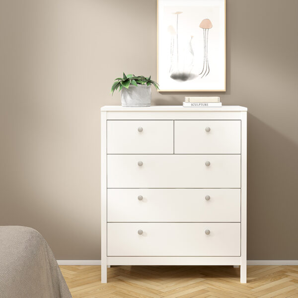 Bravil 3 Piece Bundle, Bedside, Chest and 2 Door Wardrobe in White | Assembly Required