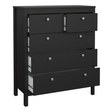 Bravil 3 Piece Bundle, Bedside, Chest and 3 Door Wardrobe in Matt Black