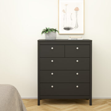 Bravil 3 Piece Bundle, Bedside, Chest and 3 Door Wardrobe in Matt Black