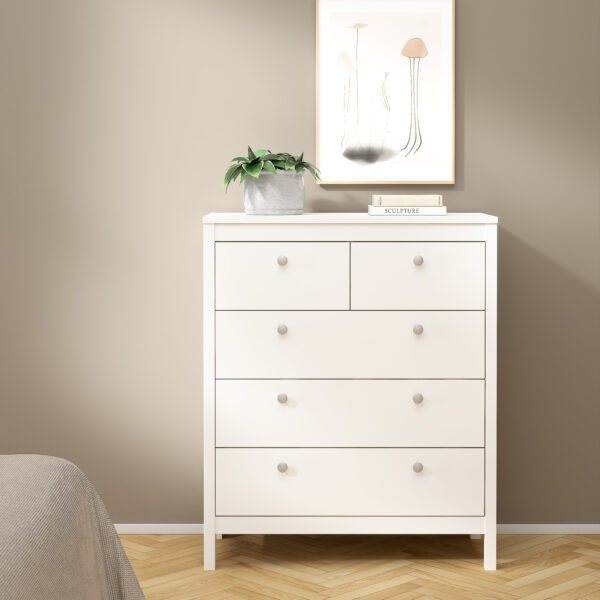 Bravil 3 Piece Bundle, Bedside, Chest and 3 Door Wardrobe in White | Assembly Required
