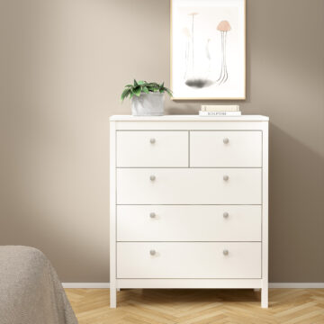 Bravil 3 Piece Bundle, Bedside, Chest and 3 Door Wardrobe in White
