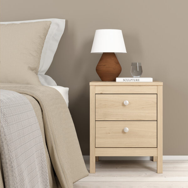 Bravil Package - Bedside Table 2 drawers + Chest 3+2 drawer + Wardrobe with 2 doors in Jackson Hickory Oak | Assembly Required