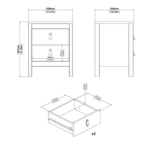 Bravil Package - Bedside Table 2 drawers + Chest 3+2 drawer + Wardrobe with 2 doors in Jackson Hickory Oak | Assembly Required