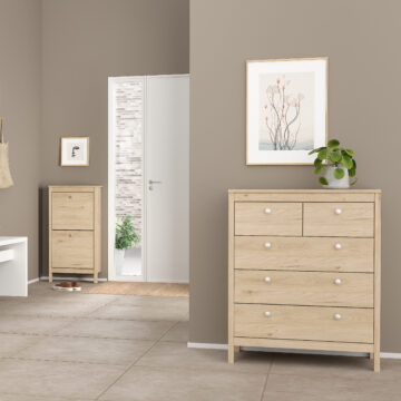 Bravil Package – Bedside Table 2 drawers + Chest 3+2 drawer + Wardrobe with 3 doors in Jackson Hickory Oak