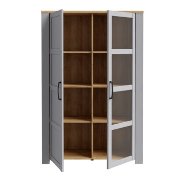 Bruma Grey 2 Door Display Cabinet inc. 2x LED Lights | Riviera Oak
