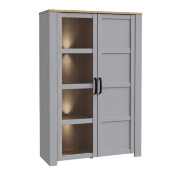Bruma Grey 2 Door Display Cabinet inc. 2x LED Lights | Riviera Oak