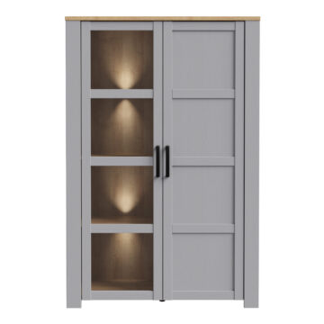 Bruma Grey 2 Door Display Cabinet inc. 2x LED Lights | Riviera Oak