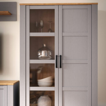 Bruma Grey 2 Door Display Cabinet inc. 2x LED Lights | Riviera Oak