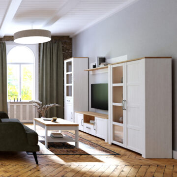 Bruma White 2 Door Display Cabinet inc. 2x LED Lights | Riviera Oak