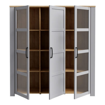 Bruma Large Display Cabinet inc. 4x LED Lights in Riviera Oak/Grey Oak