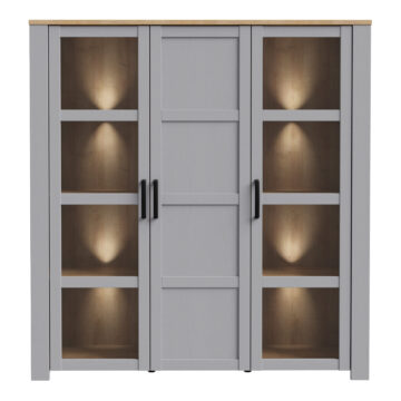 Bruma Large Display Cabinet inc. 4x LED Lights in Riviera Oak/Grey Oak