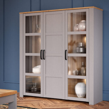 Bruma Large Display Cabinet inc. 4x LED Lights in Riviera Oak/Grey Oak