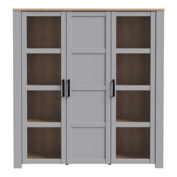 Bruma Large Display Cabinet inc. 4x LED Lights in Riviera Oak/Grey Oak