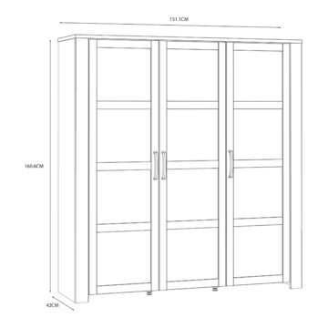 Bruma White 3 Door Large Display Cabinet inc. 4x LED Lights | Riviera Oak