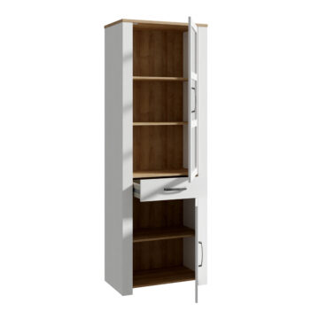 Bruma Narrow Display Cabinet inc. 2x LED Lights in Riviera Oak/White
