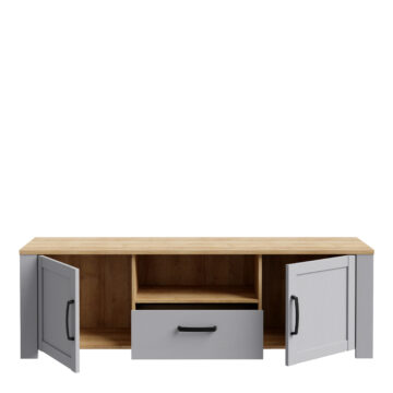 Bruma Grey 2 Door 1 Drawer TV Unit 166cm | LED Light | Riviera Oak Finish