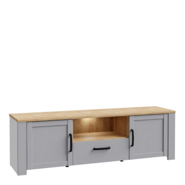 Bruma Grey 2 Door 1 Drawer TV Unit 166cm | LED Light | Riviera Oak Finish